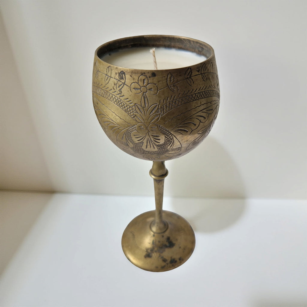 Repurposed Vintage Golden Goblet Candles