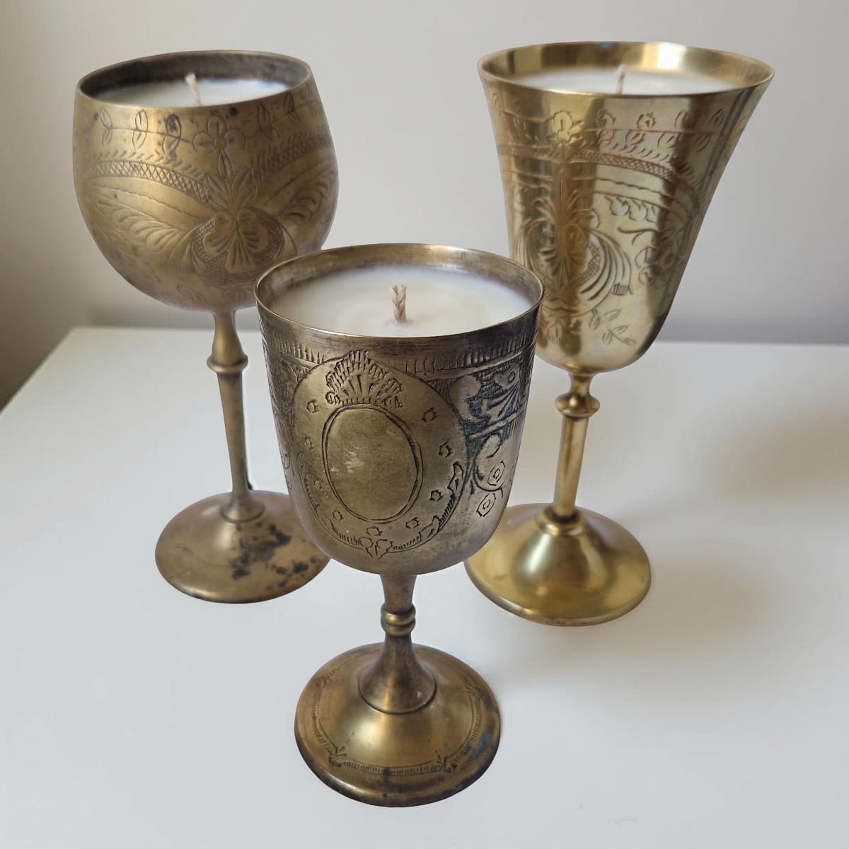 Repurposed Vintage Golden Goblet Candles